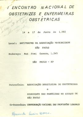 Programa do I Encontro Nacional de Obstretizes e Enfermeiras Obstétricas - 1982