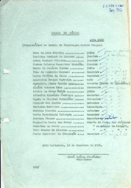 Férias Funcionários - 1962