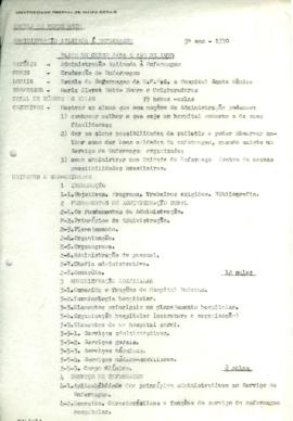 Plano do Curso de Administração Aplicada à Enfermagem - 3º ano - 1970