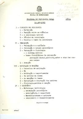 Programa de Psicologia Geral - 1º ano