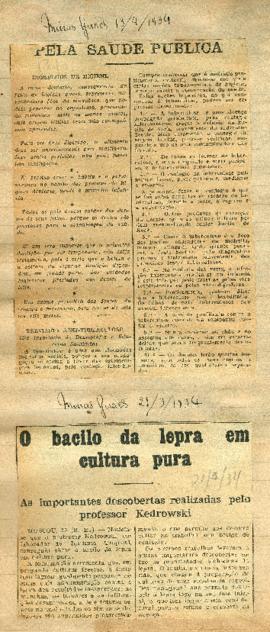 Pela Saude Publica, O bacilo da lepra em cultura pura e Alimentação do recem-nascido