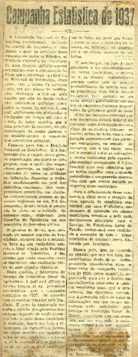 Campanha Estatistica de 1937 e Problemas economicos