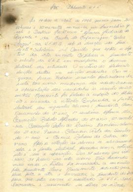 Ata do DAMAR 14/04/1966, referente a plebiscito da UEE (eleições diretas e indiretas), mudança da...